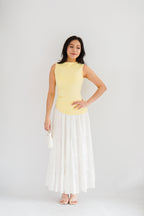 Soleil Basic High Neck Ruched Waist Top in Light Yellow
