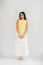 Soleil Basic High Neck Ruched Waist Top in Light Yellow