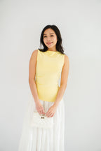 Soleil Basic High Neck Ruched Waist Top in Light Yellow