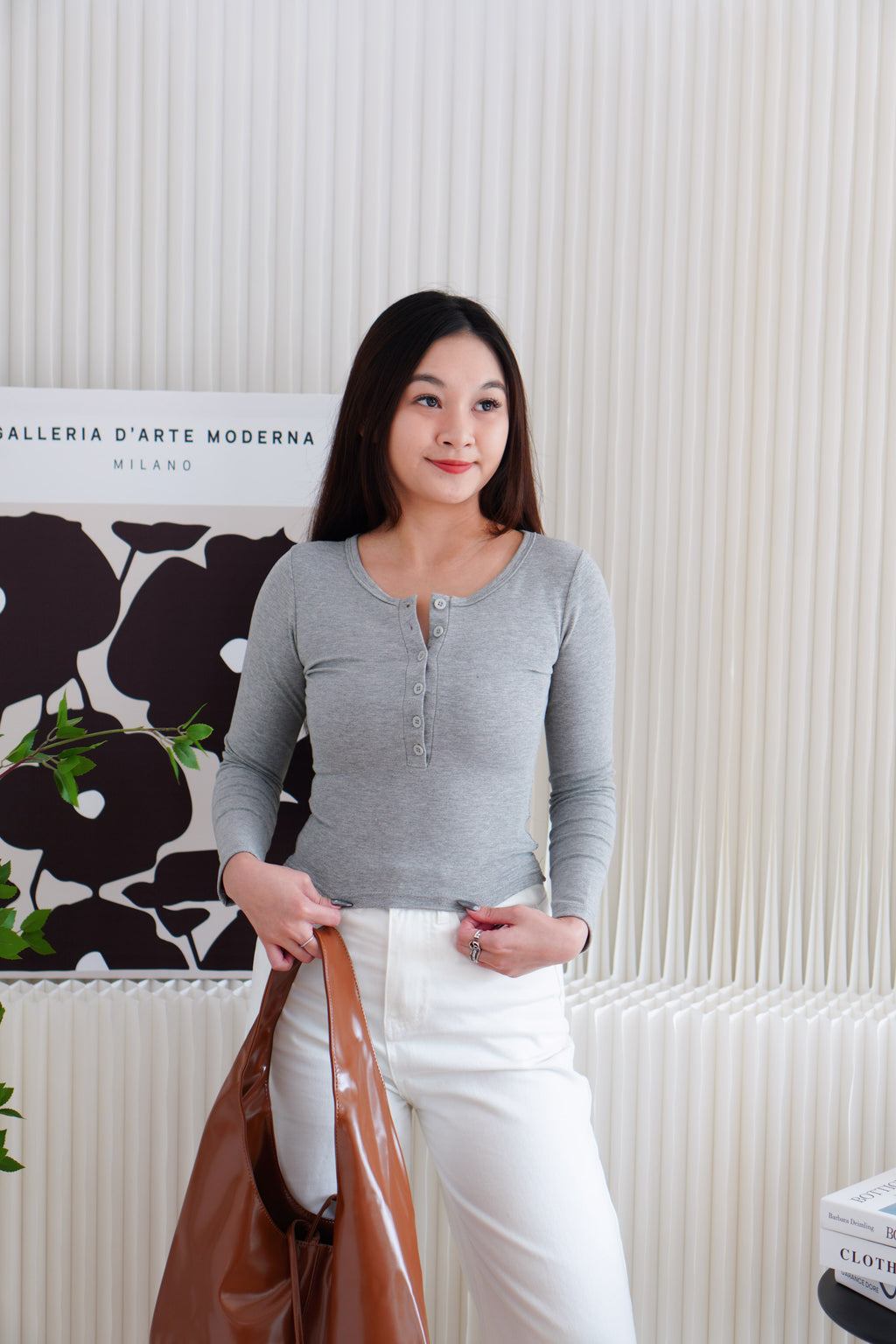 Ellis Button Down Long Sleeve Top in Grey