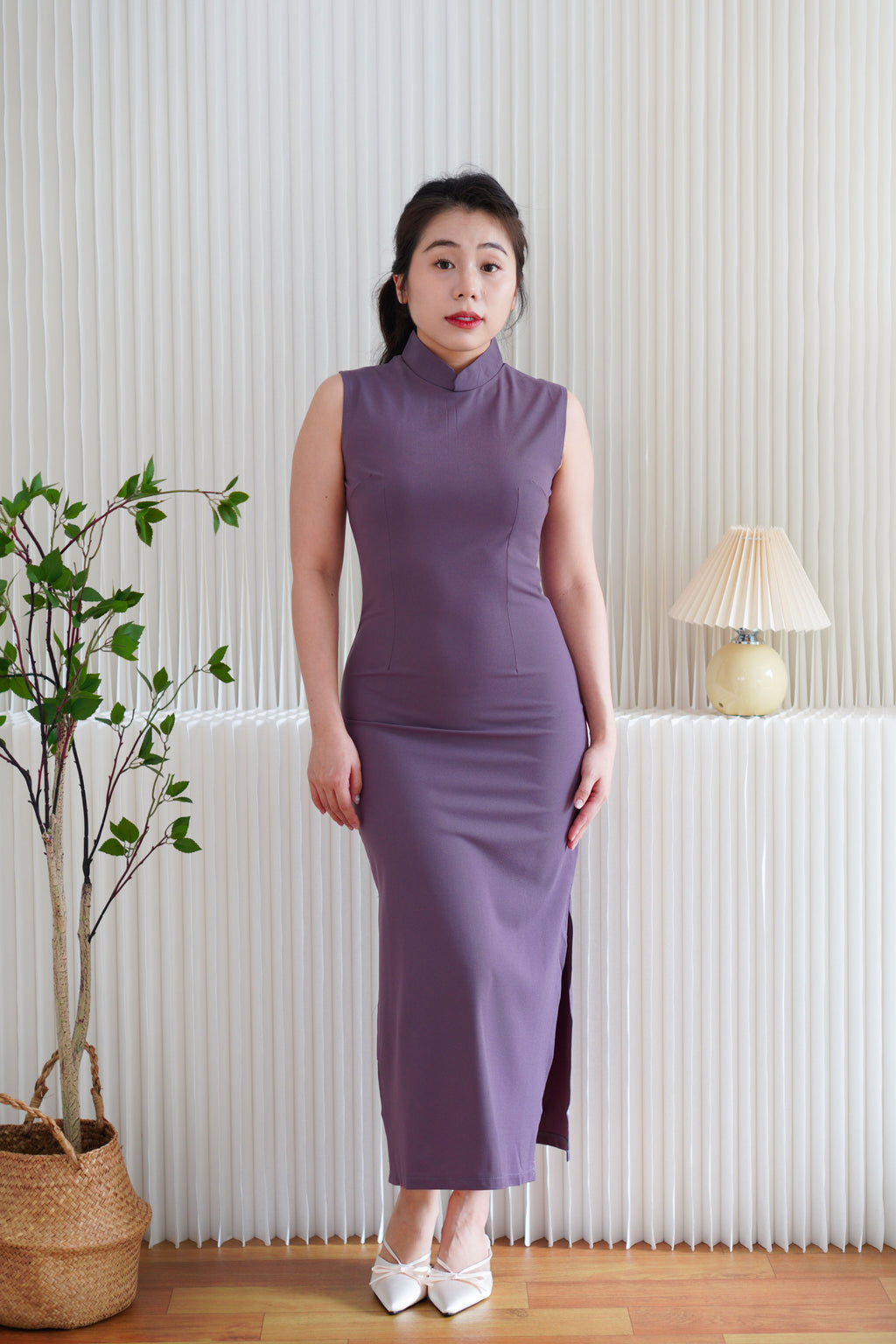 Zi He Plain Maxi Cheongsam in Purple
