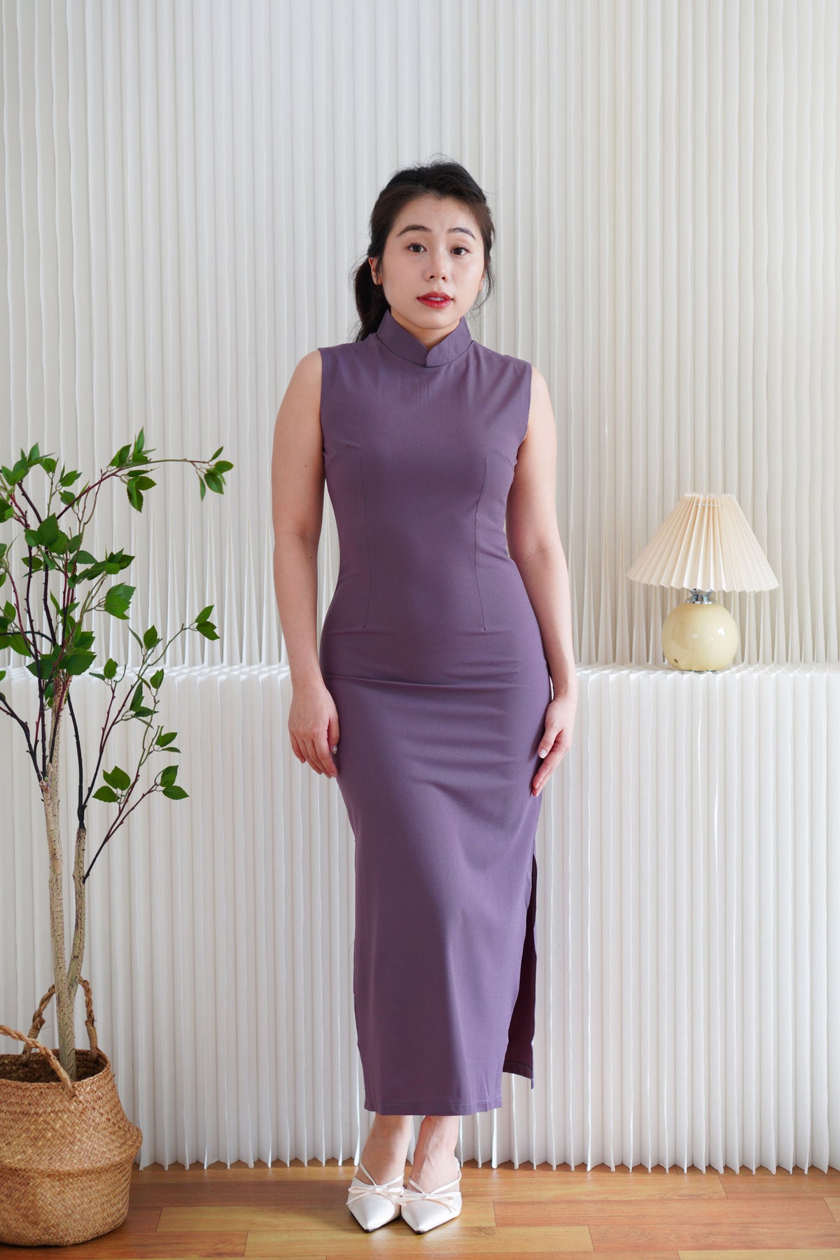 Zi He Plain Maxi Cheongsam in Purple