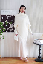 Calyra Floral Lace Fishtail Skirt in Beige