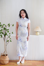 Tang Ning Short Sleeve Floral Maxi Cheongsam in Purple
