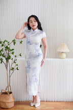 Tang Ning Short Sleeve Floral Maxi Cheongsam in Purple