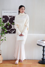 Calyra Floral Lace Fishtail Skirt in Beige