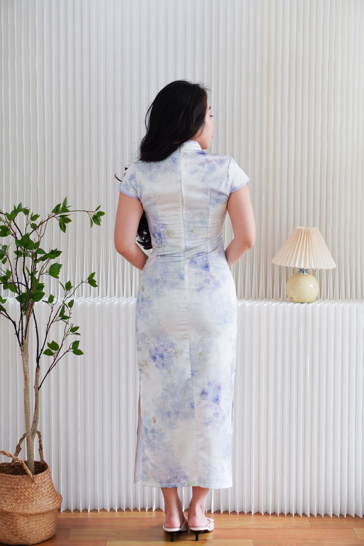 Tang Ning Short Sleeve Floral Maxi Cheongsam in Purple