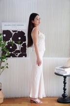 Calyra Floral Lace Fishtail Skirt in Beige