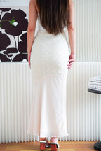 Calyra Floral Lace Fishtail Skirt in Beige