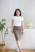Maple Plaid Bodycon Midi Skirt in Brown