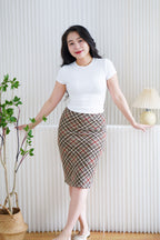 Maple Plaid Bodycon Midi Skirt in Brown