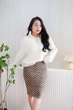 Maple Plaid Bodycon Midi Skirt in Brown