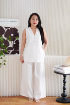 Mizelle V Neck Self Tie Top and Pants 2 Piece Set in White