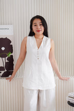 Mizelle V Neck Self Tie Top and Pants 2 Piece Set in White