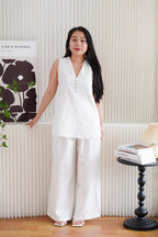 Mizelle V Neck Self Tie Top and Pants 2 Piece Set in White