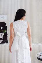 Mizelle V Neck Self Tie Top and Pants 2 Piece Set in White
