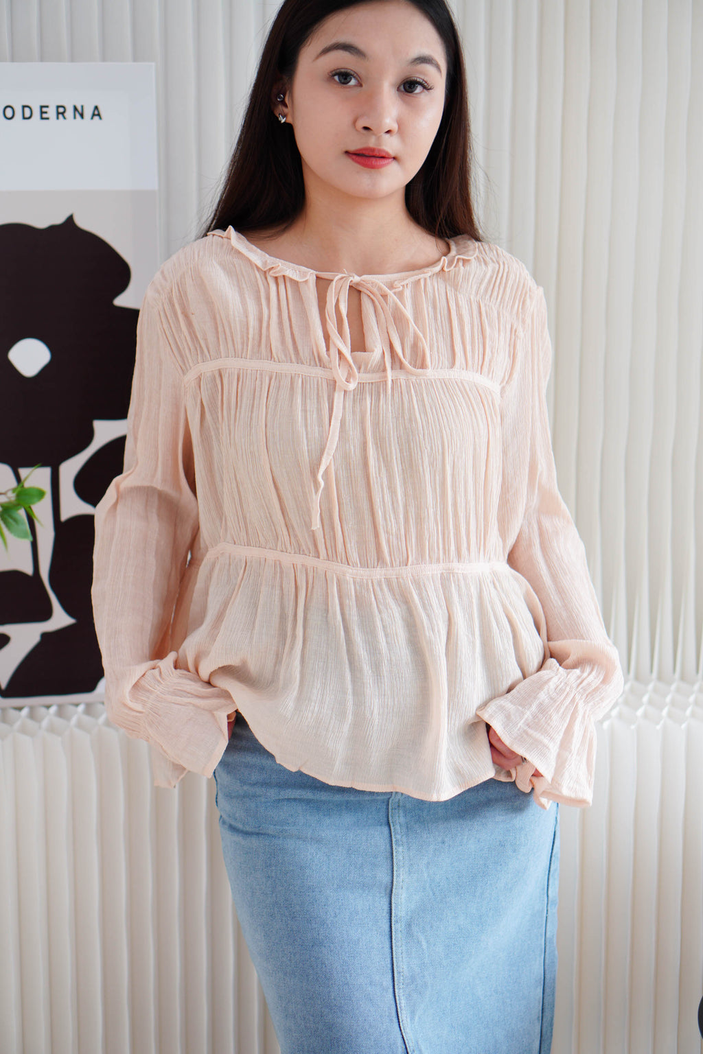 Minzy Long Sleeve Blouse Layered Top in Pink