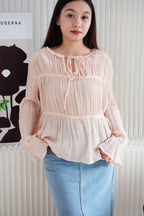 Minzy Long Sleeve Blouse Layered Top in Pink