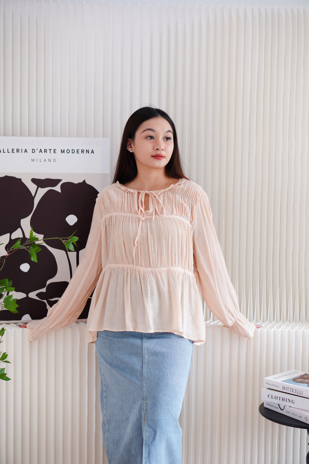 Minzy Long Sleeve Blouse Layered Top in Pink