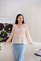 Minzy Long Sleeve Blouse Layered Top in Pink
