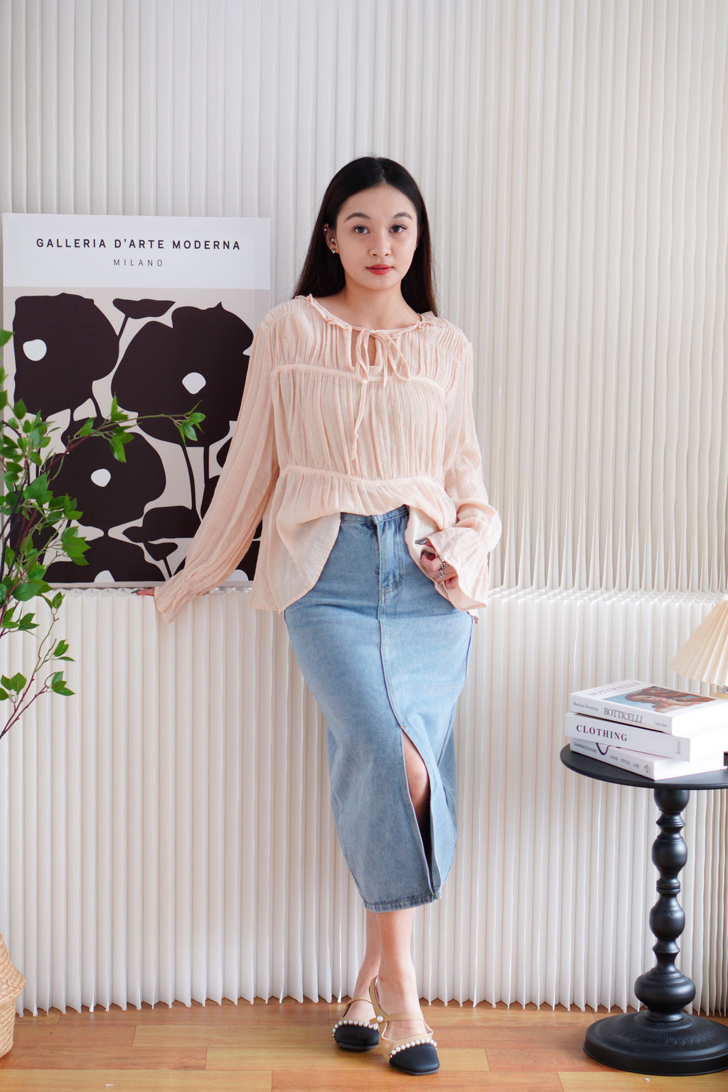 Minzy Long Sleeve Blouse Layered Top in Pink