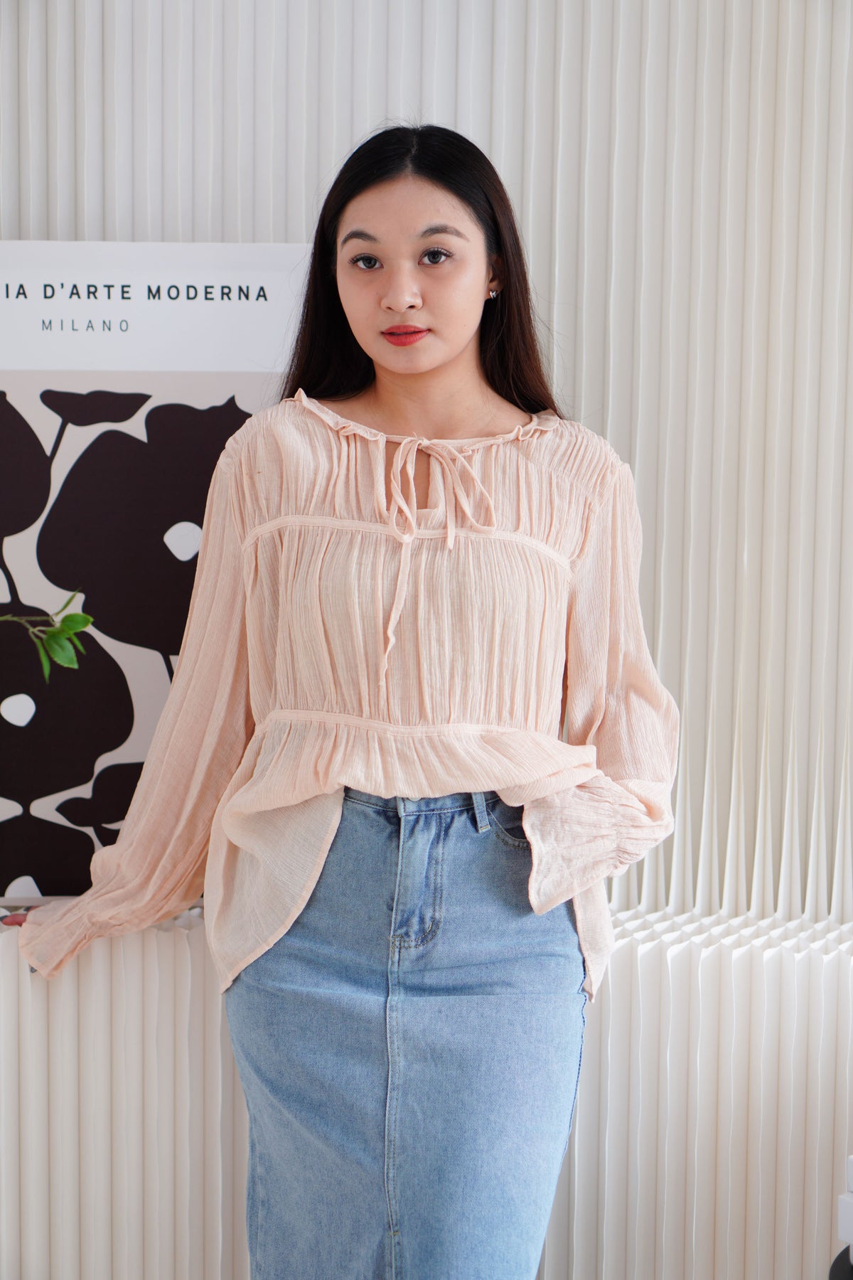 Minzy Long Sleeve Blouse Layered Top in Pink