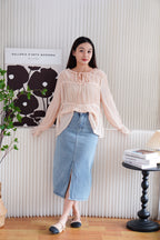 Minzy Long Sleeve Blouse Layered Top in Pink
