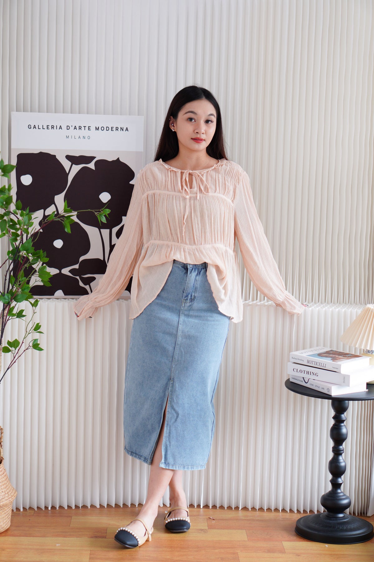 Minzy Long Sleeve Blouse Layered Top in Pink