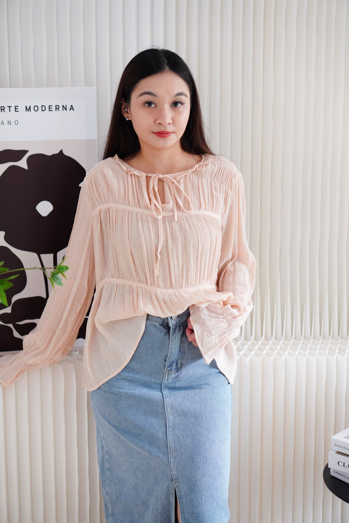 Minzy Long Sleeve Blouse Layered Top in Pink