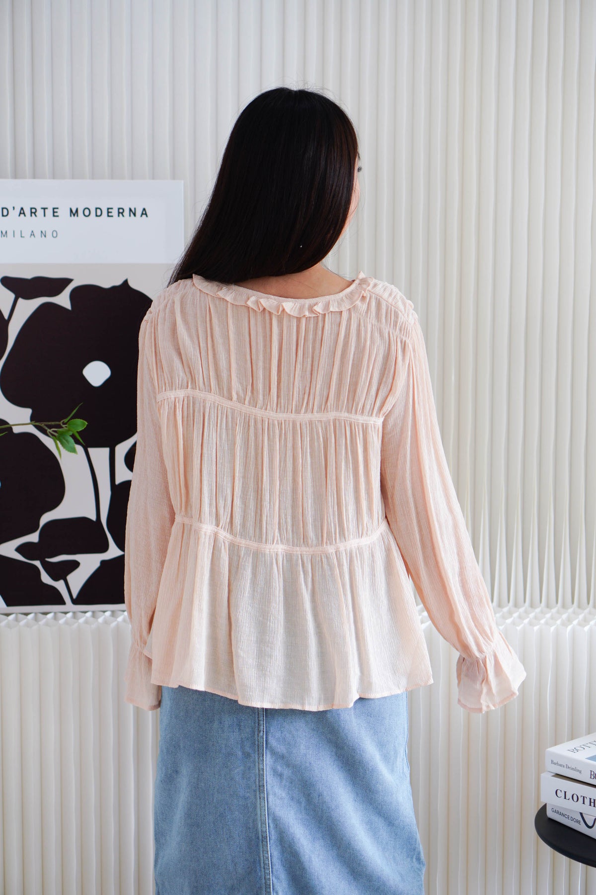 Minzy Long Sleeve Blouse Layered Top in Pink