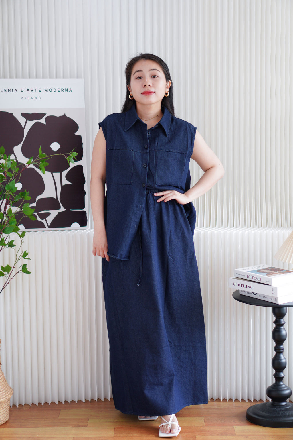 Kiena Denim 2 Piece Skirt Set in Blue
