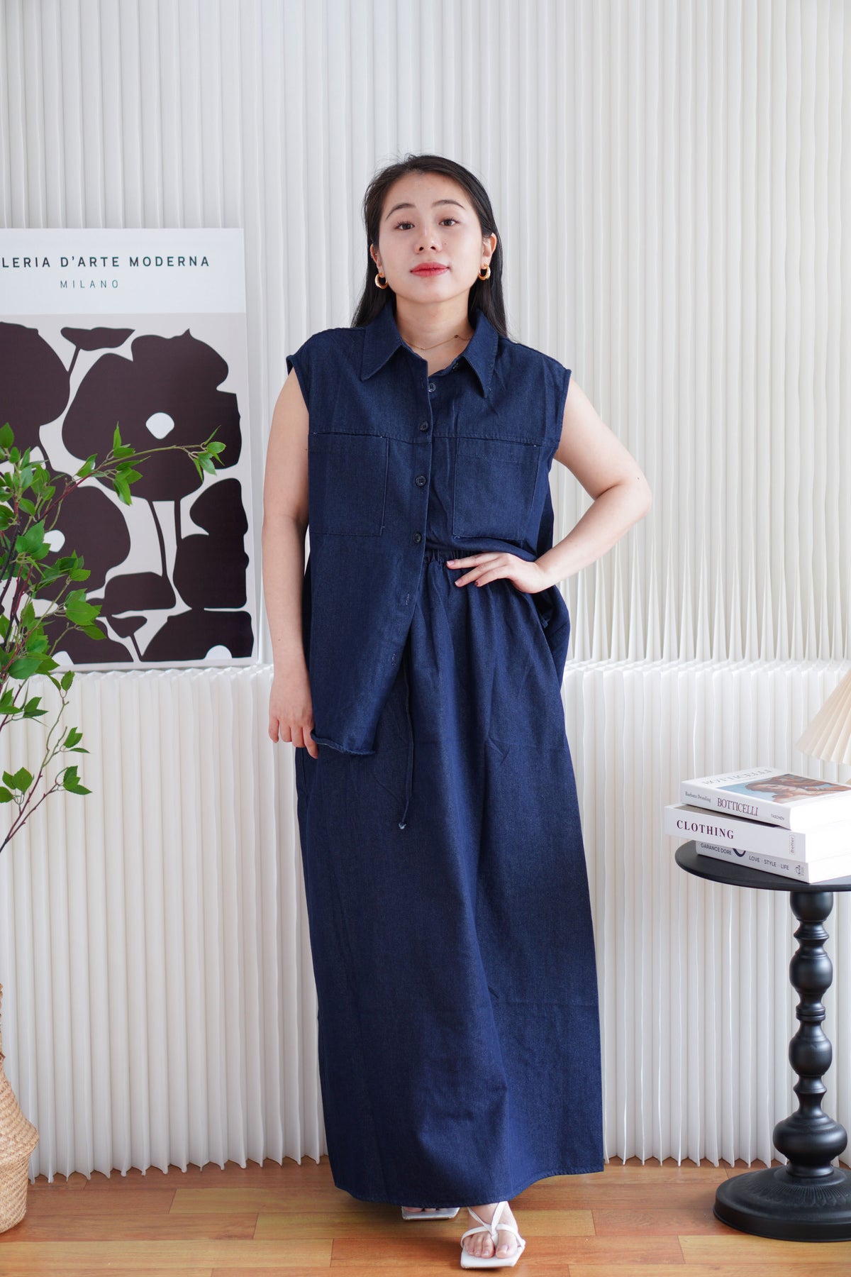 Kiena Denim 2 Piece Skirt Set in Blue