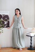 Zanya Button Down Vest 2 Piece Skirt Set in Green