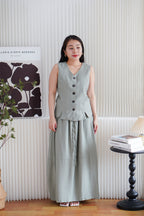 Zanya Button Down Vest 2 Piece Skirt Set in Green