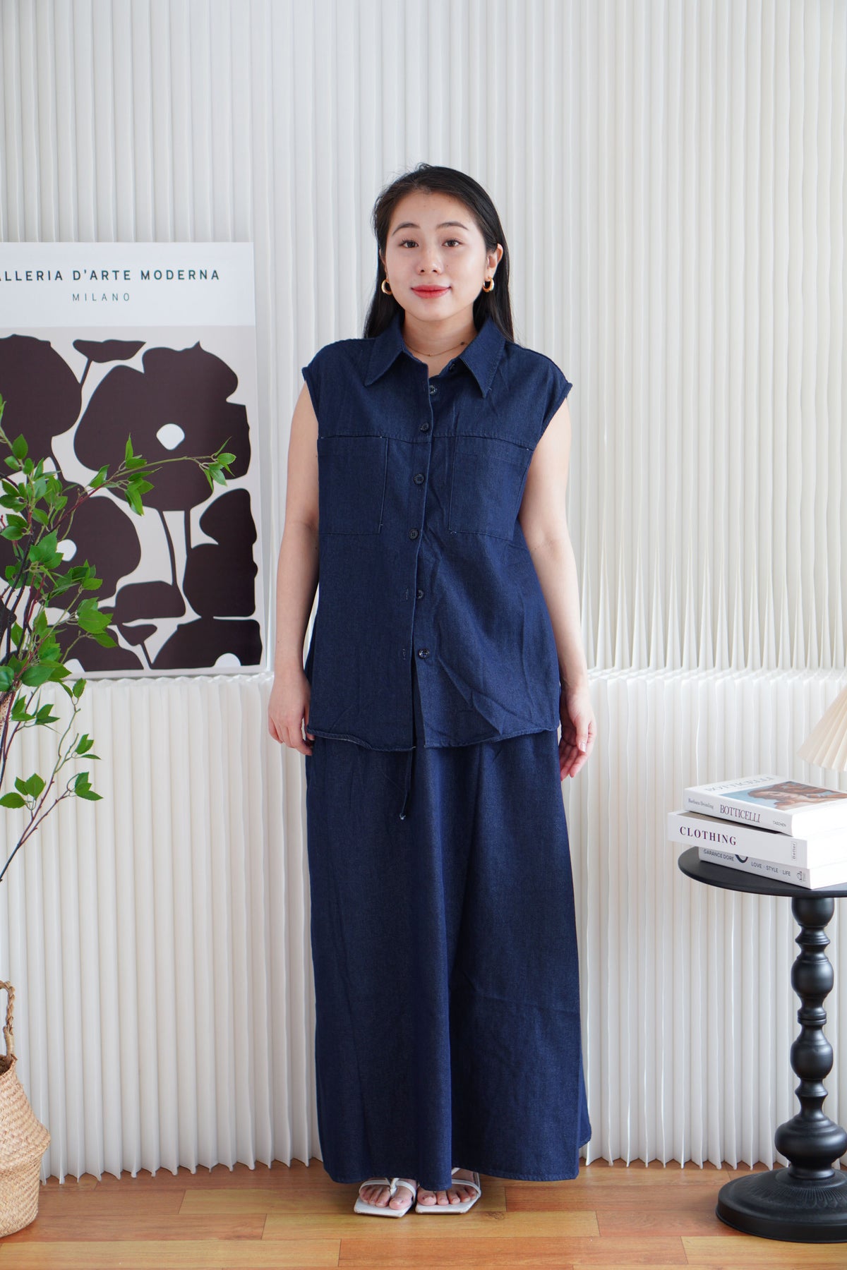 Kiena Denim 2 Piece Skirt Set in Blue