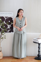 Zanya Button Down Vest 2 Piece Skirt Set in Green