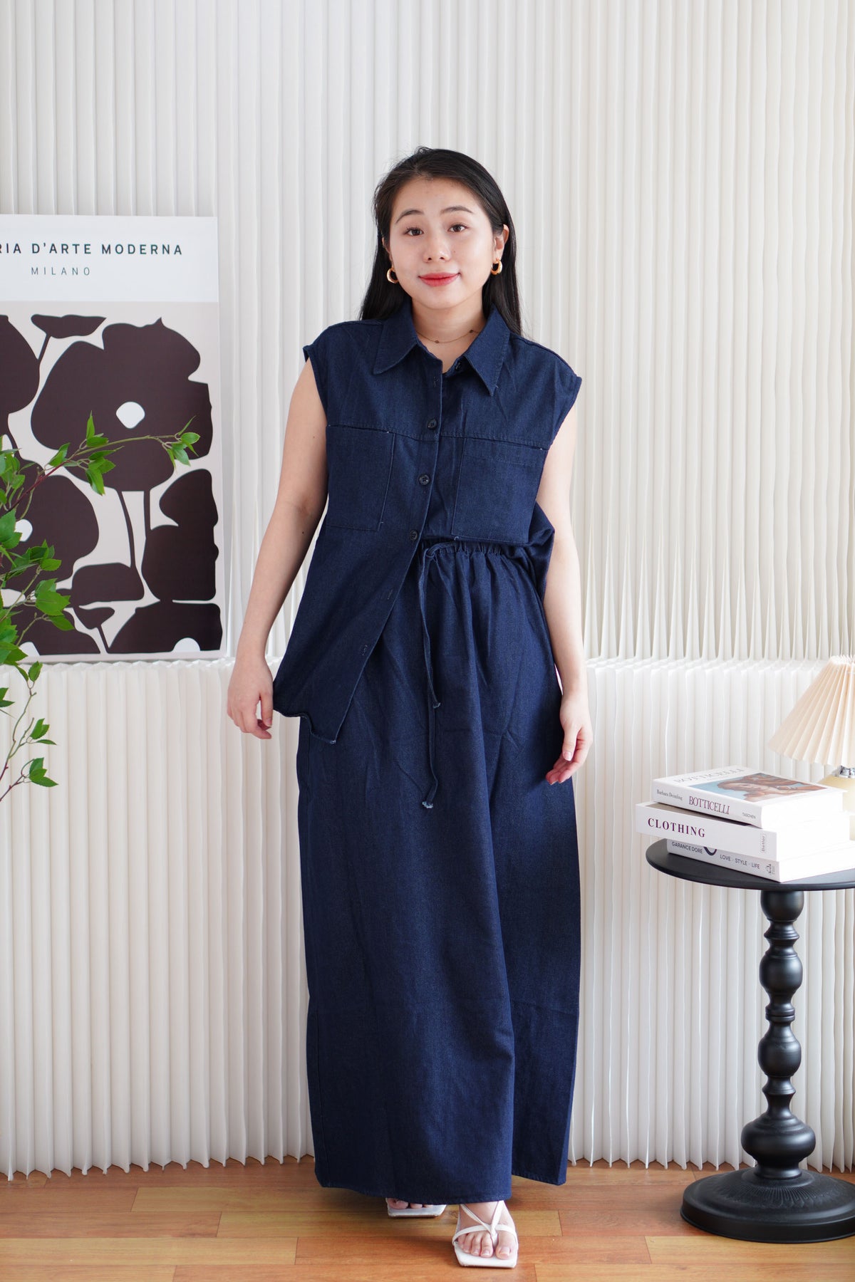 Kiena Denim 2 Piece Skirt Set in Blue