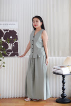 Zanya Button Down Vest 2 Piece Skirt Set in Green