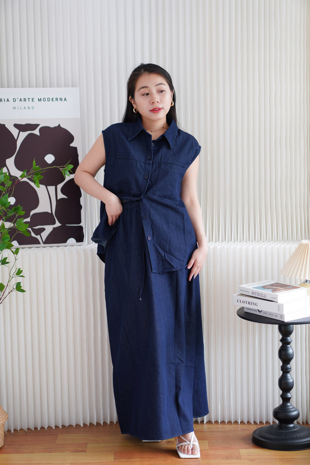 Kiena Denim 2 Piece Skirt Set in Blue