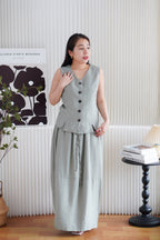 Zanya Button Down Vest 2 Piece Skirt Set in Green