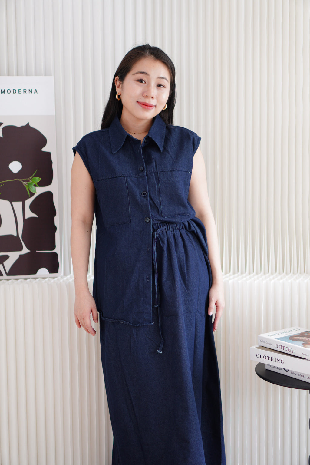 Kiena Denim 2 Piece Skirt Set in Blue
