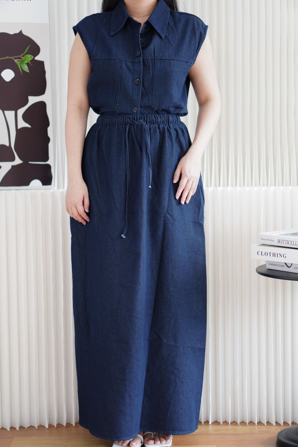 Kiena Denim 2 Piece Skirt Set in Blue