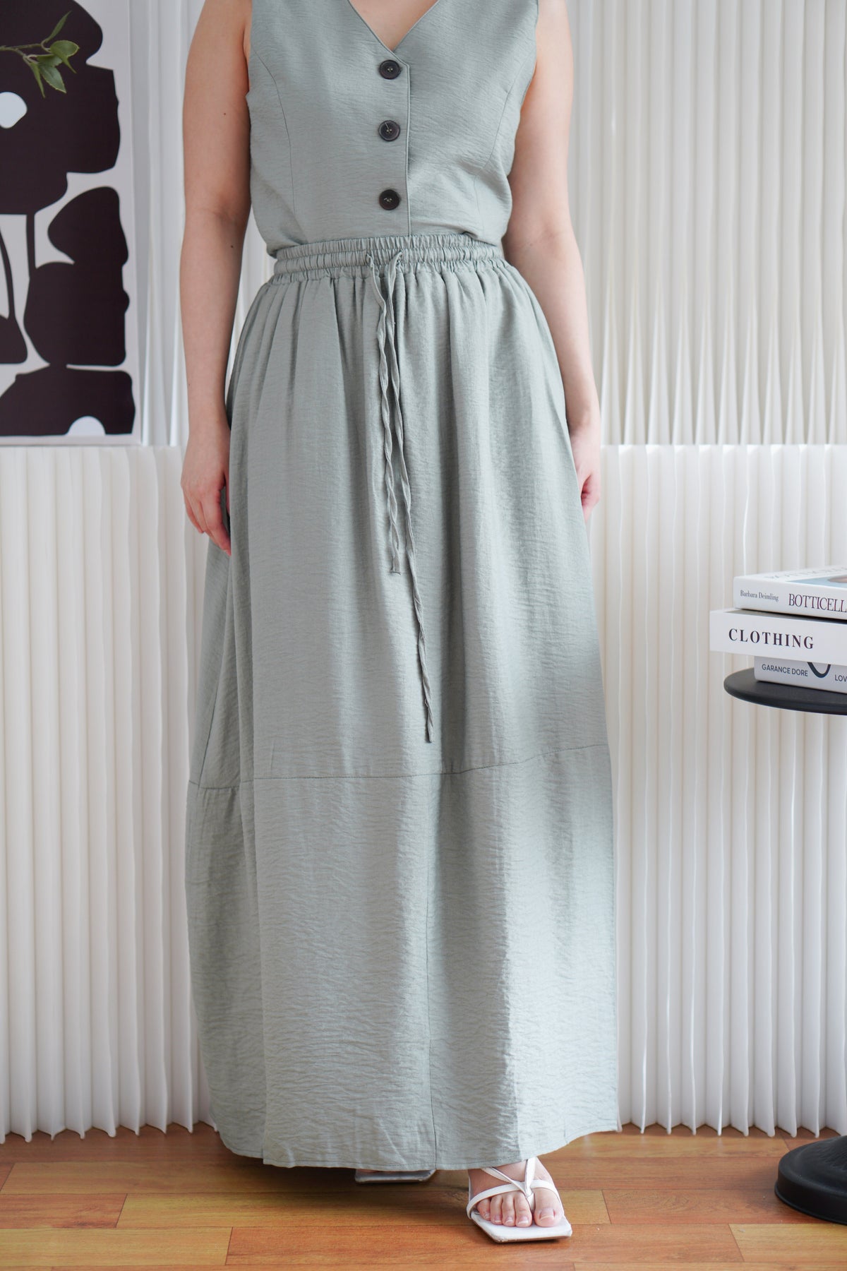 Zanya Button Down Vest 2 Piece Skirt Set in Green