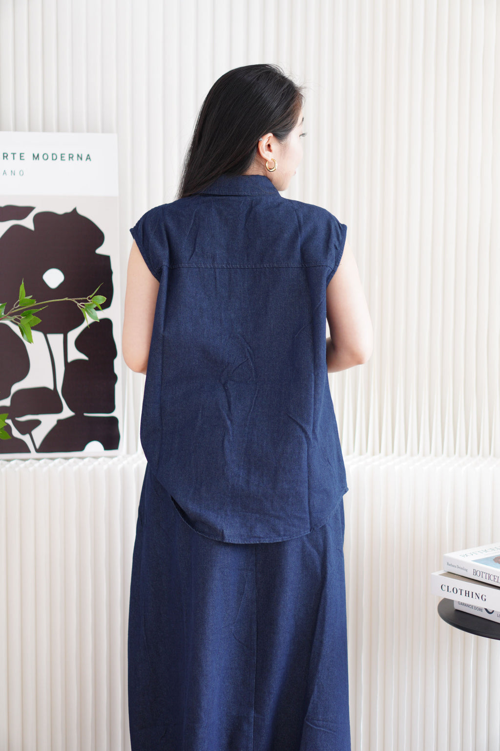 Kiena Denim 2 Piece Skirt Set in Blue