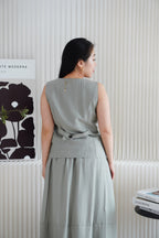 Zanya Button Down Vest 2 Piece Skirt Set in Green