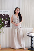 Zanya Button Down Vest 2 Piece Skirt Set in Light Khaki