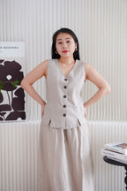 Zanya Button Down Vest 2 Piece Skirt Set in Light Khaki