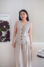 Zanya Button Down Vest 2 Piece Skirt Set in Light Khaki