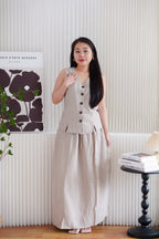 Zanya Button Down Vest 2 Piece Skirt Set in Light Khaki