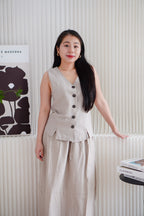 Zanya Button Down Vest 2 Piece Skirt Set in Light Khaki